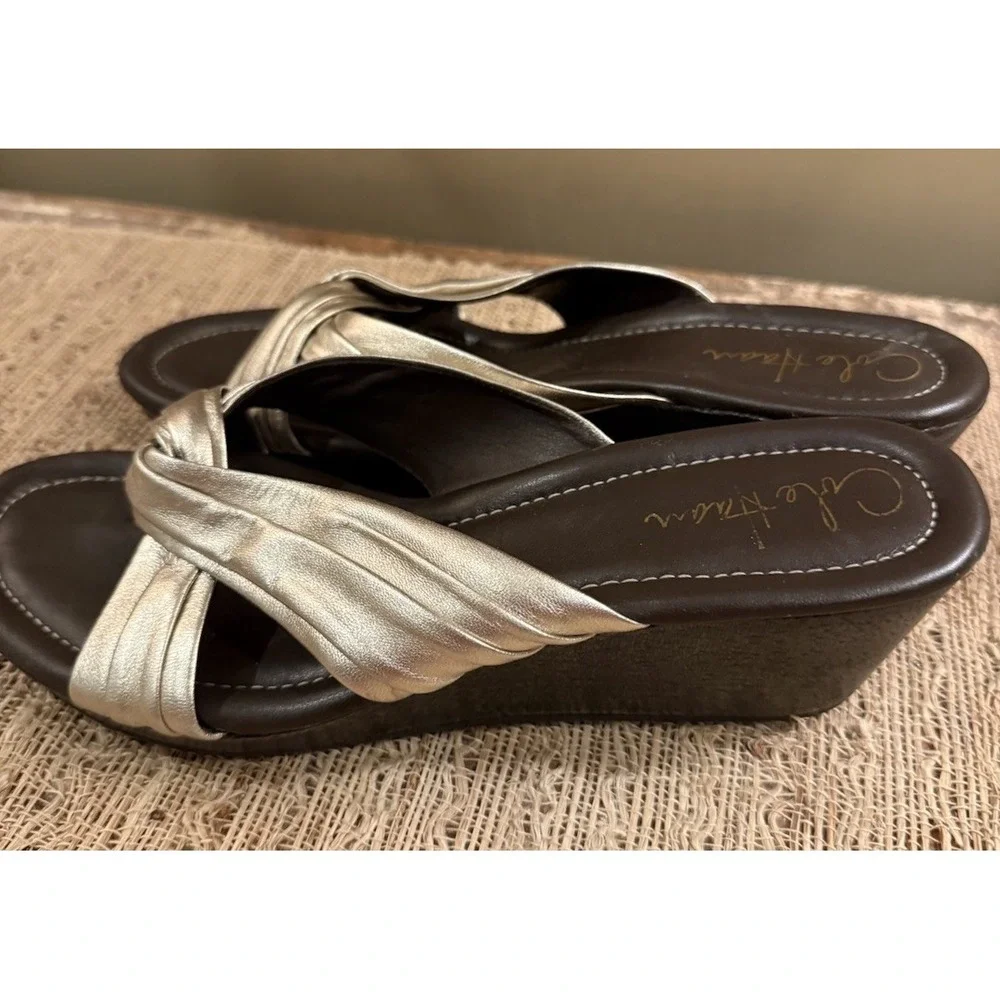 Cole Haan Air Eden Thong Gold Comfort‎ Wedge Platform Sandals 8.5 Slip On